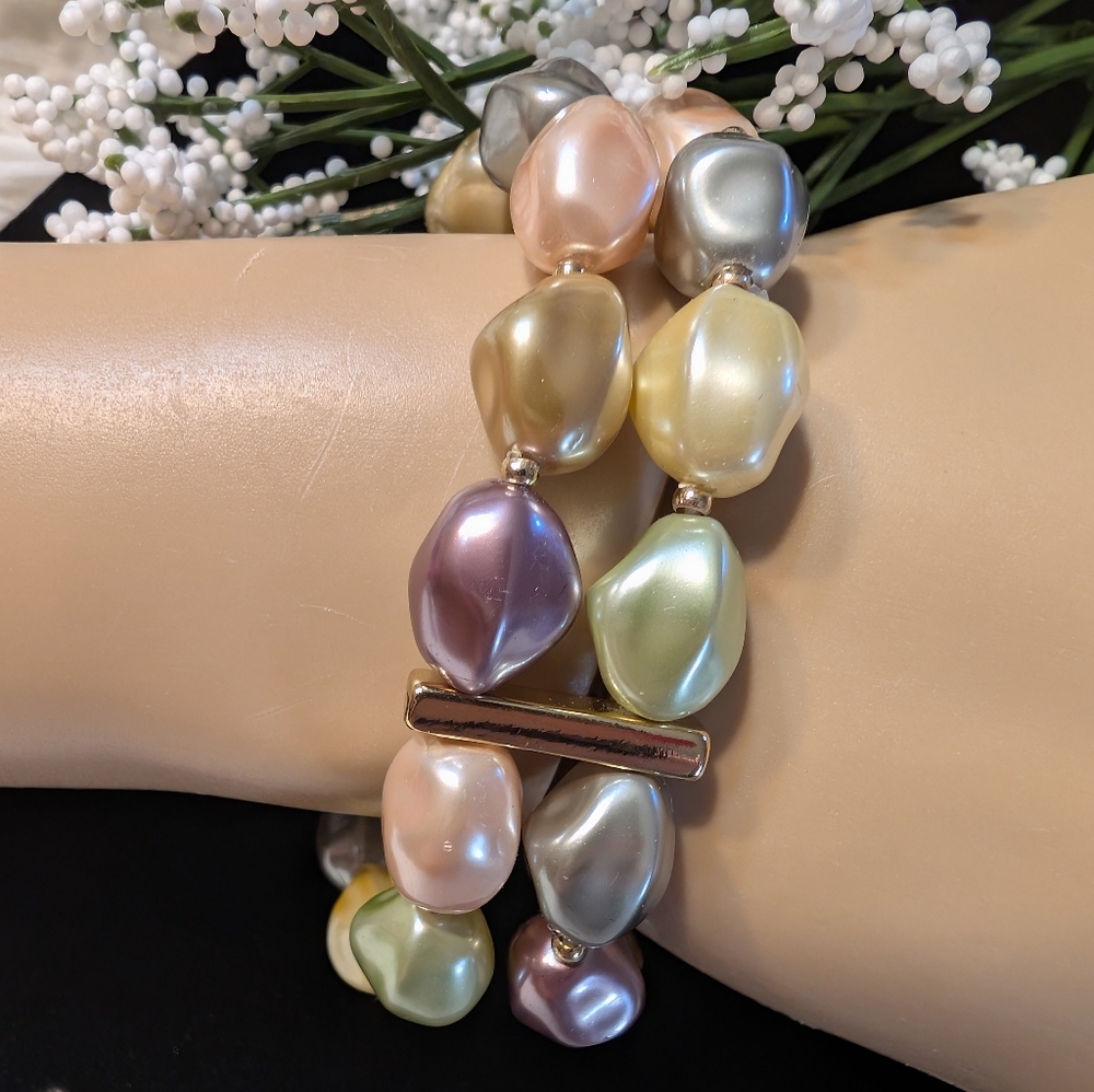Charter Club Multicolor Pastel Imitation Pearls Double Row Stretch Bracelet